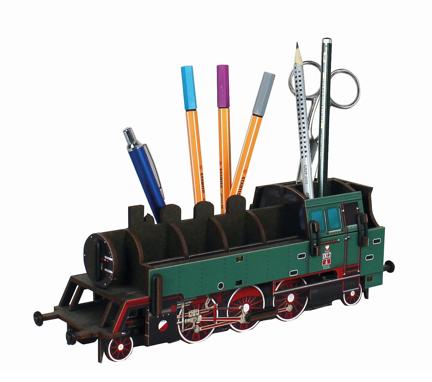 WERKHAUS® Aufbewahrungsbox Werkhaus - Stiftebox Dampflok OKL2 Grün Stifte- Köcher Halter Zug Lok