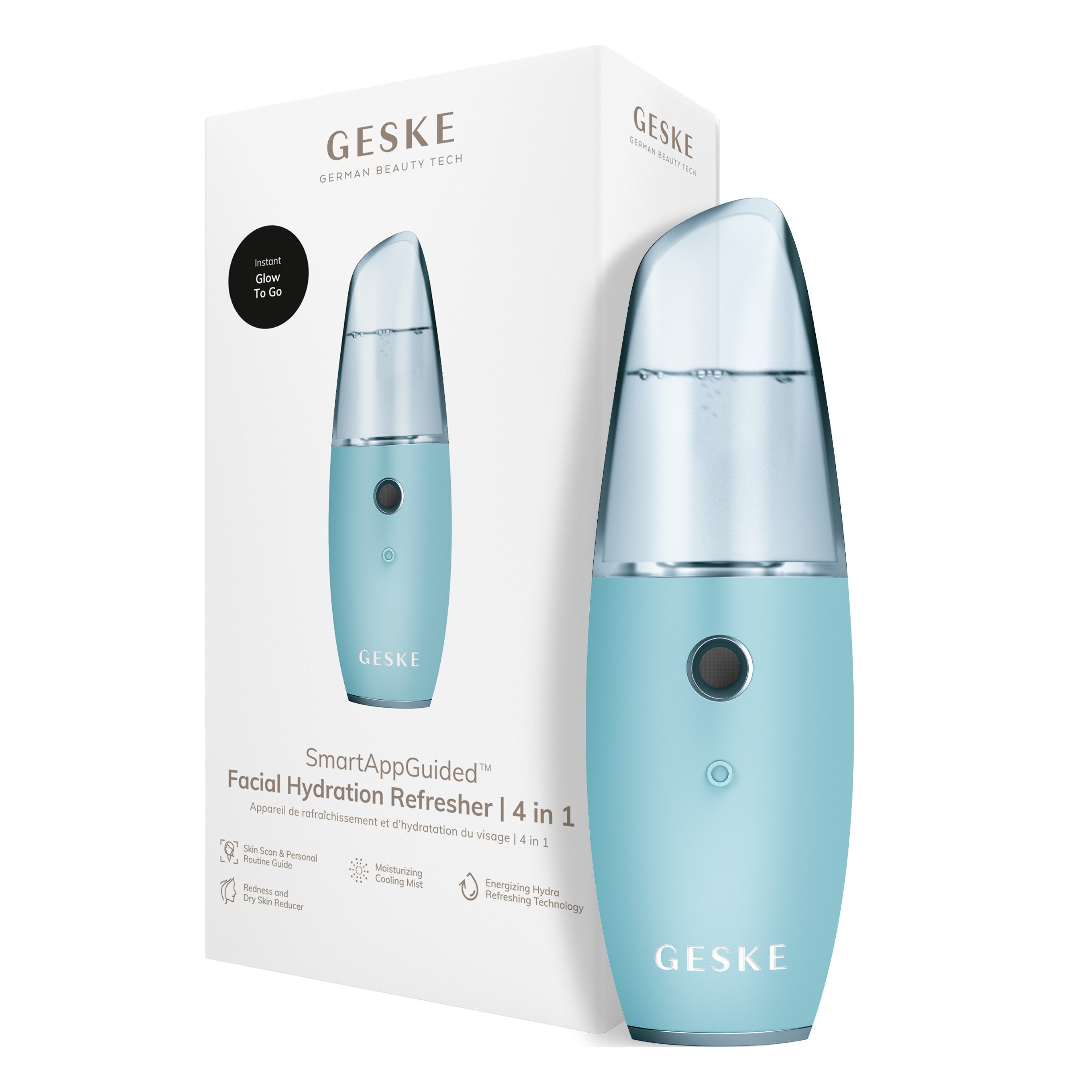 GESKE German Beauty Tech Enhancer SmartAppGuided™ Facial Hydration Refresher 4 in 1, Packung (Gerät & USB-Ladekabel), 2-tlg., Gerät inkl. kostenloser APP (SmartAppGuided Device), Mit der GESKE App erhältst Du deine personalisierte Hautpflegeroutine.