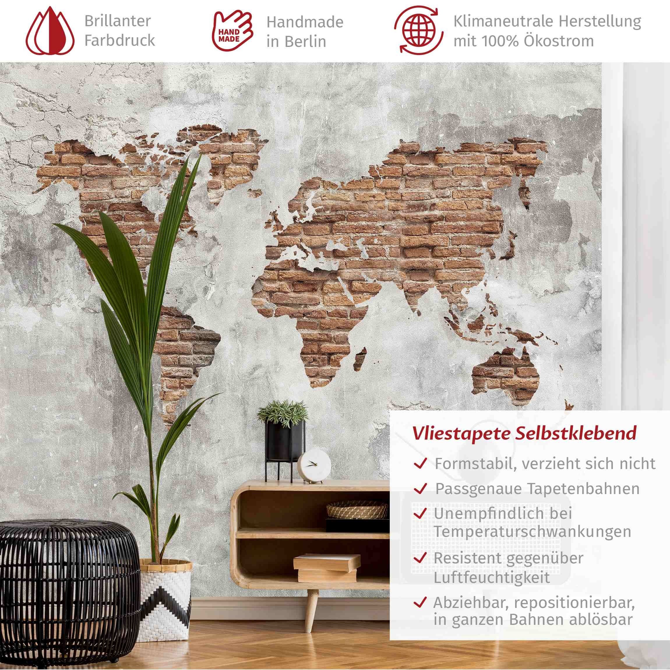 Bilderdepot24 Fototapete Weltkarte Shabby Beton Backstein günstig online kaufen