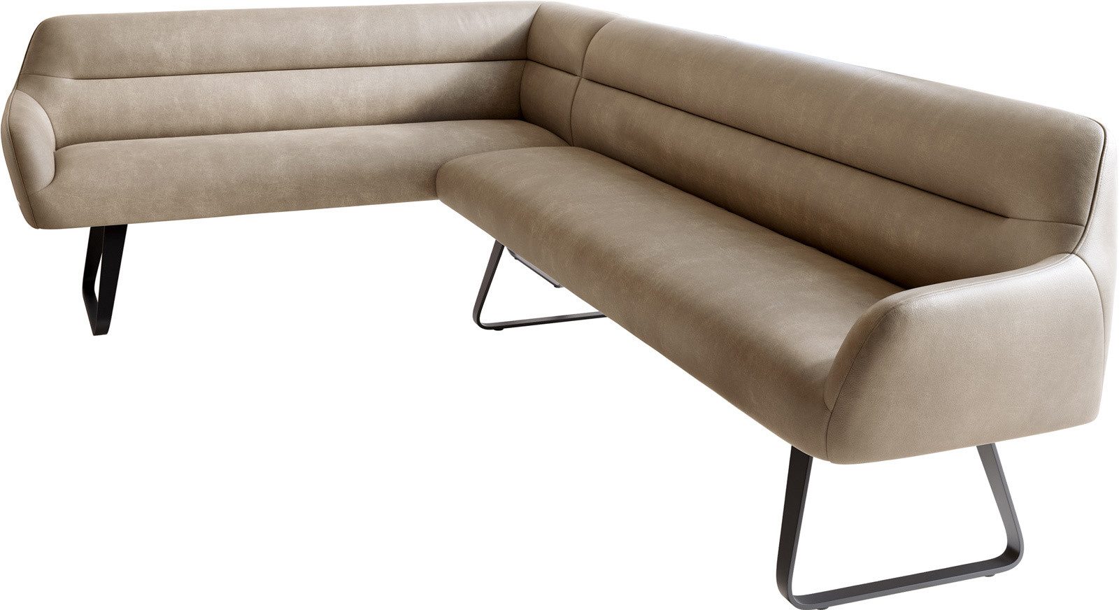 DELIFE Eckbank Taya-Flex, 285x190 cm Kufengestell flach Schwarz Mikrofaser Beige Vintage Taschen