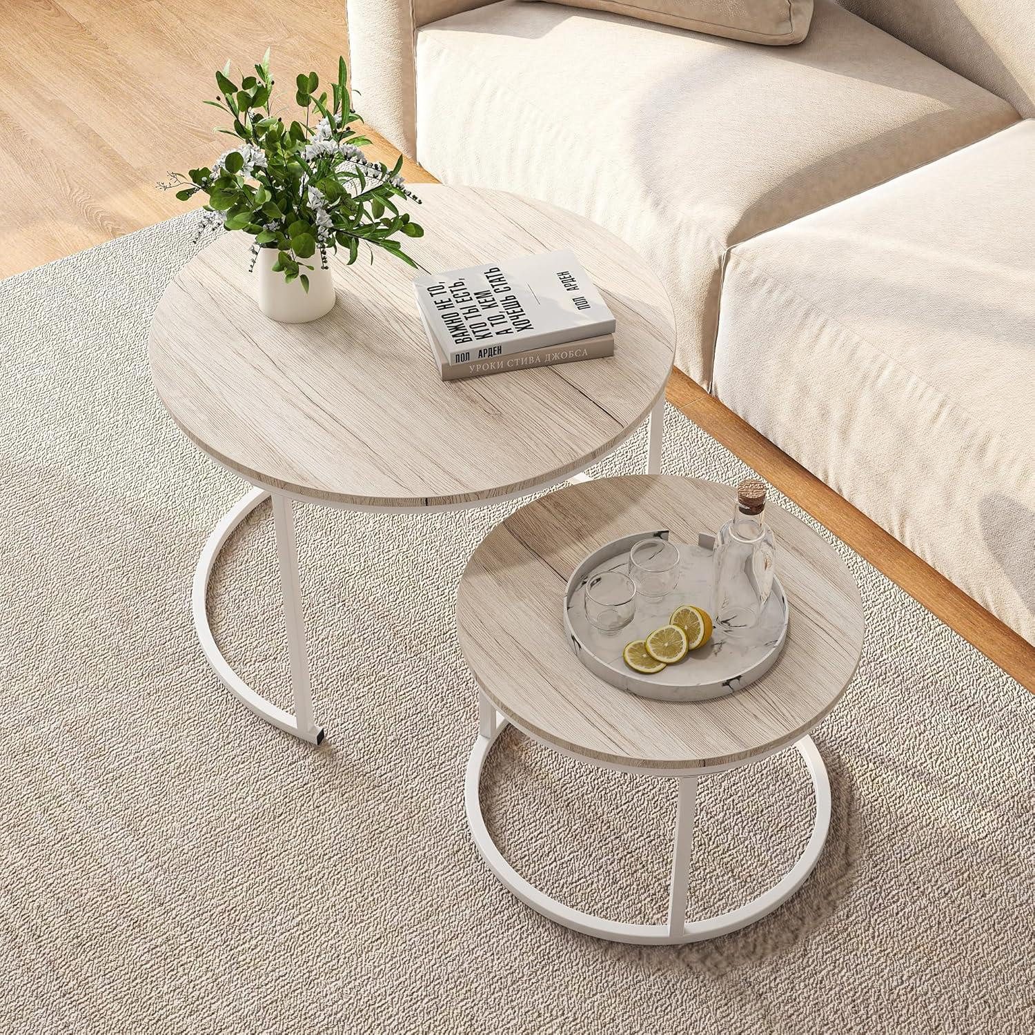 LuxusKollektion Couchtisch Runder Couchtisch Eiche 2er-Set günstig online kaufen