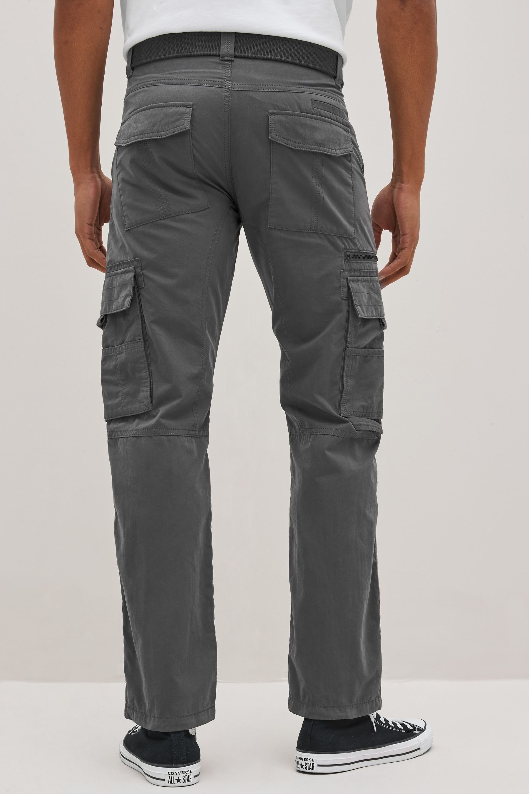 Cargohose Gürtel Charcoal (2-tlg) Tech Cargohose Grey mit Next Fit Relaxed