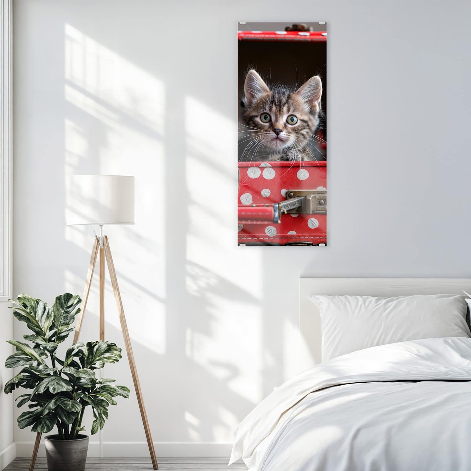 Primedeco Glasbild Wandbild Katzen im Koffer mit Aufhängung, Tierwelt (21 verschiedene Größen, 1 St), Elegante Aufhängung
