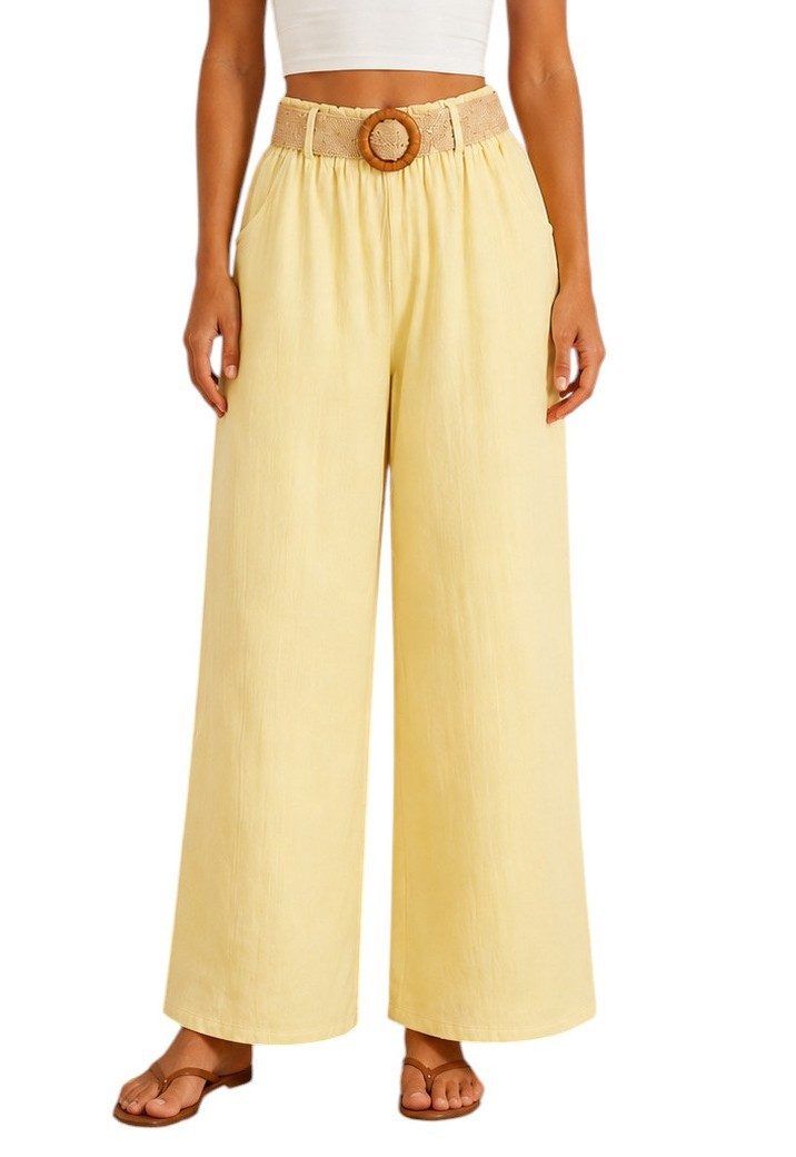 Mississhop Paperbag-Hose Damen Palazzo Baumwollhose – leichte Sommerhose mit Gürtel S/M, 2562