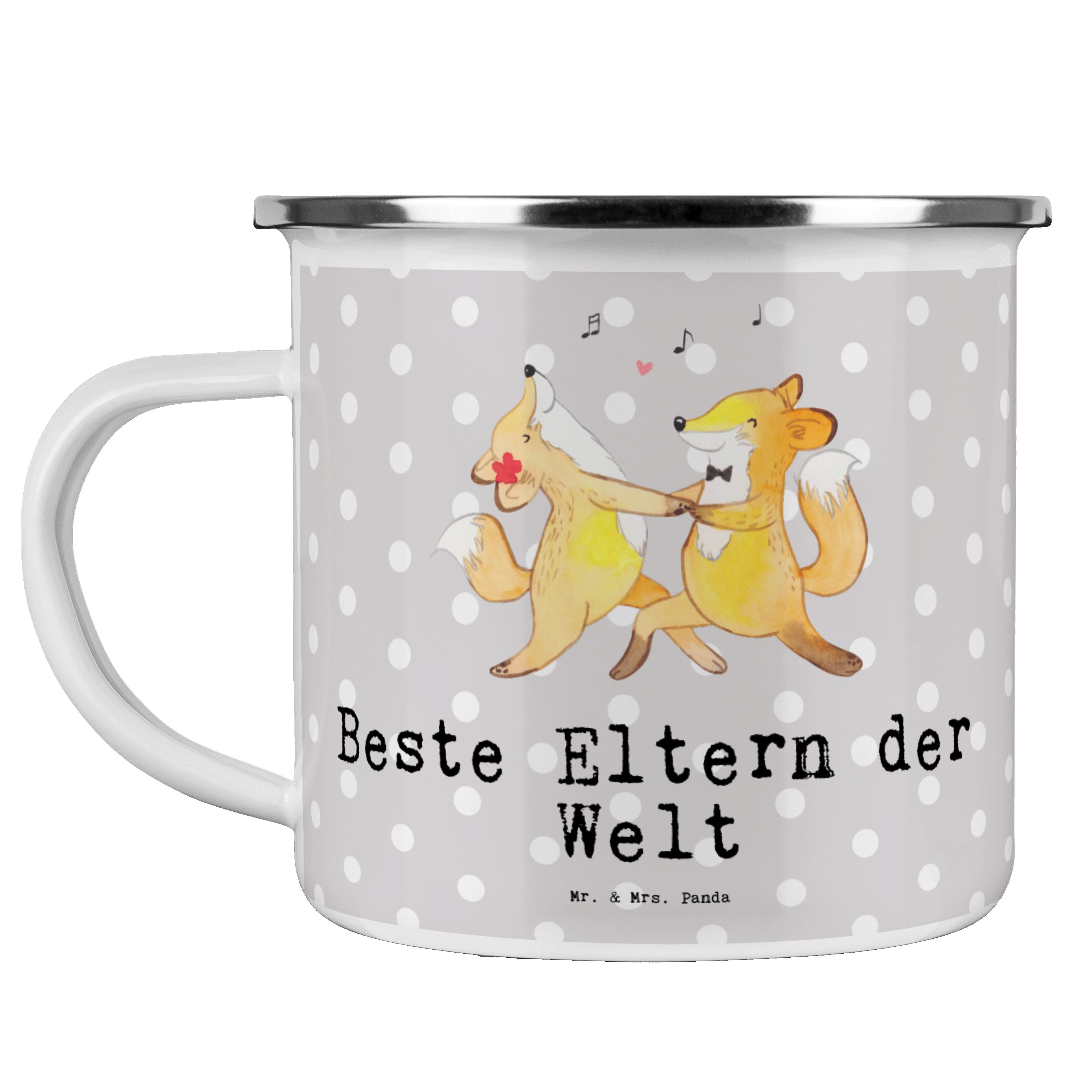 - Pastell - & Geschenk, Mrs. Outdoor Panda der Mr. Welt Becher Eltern Beste Fuchs Grau Tasse, Emaille