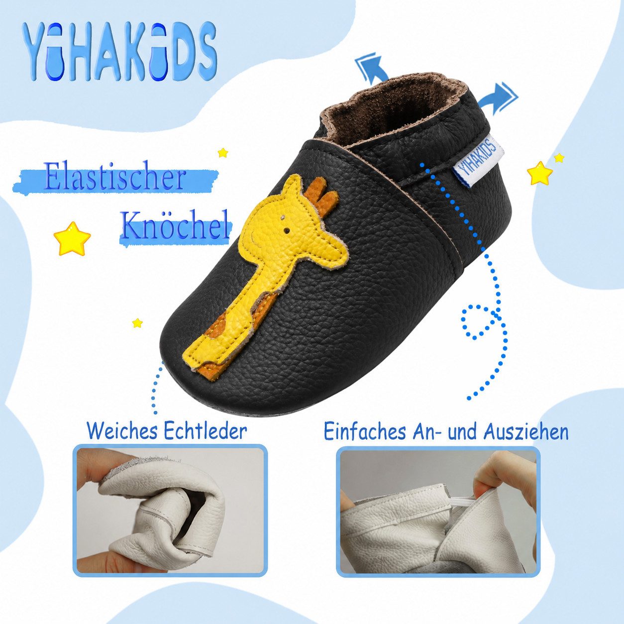 Yihakids Yihakids Baby Lauflernschuhe – Weiche Lederpuschen, Rutschfest Krabbelschuh – Bild 4 von 5
