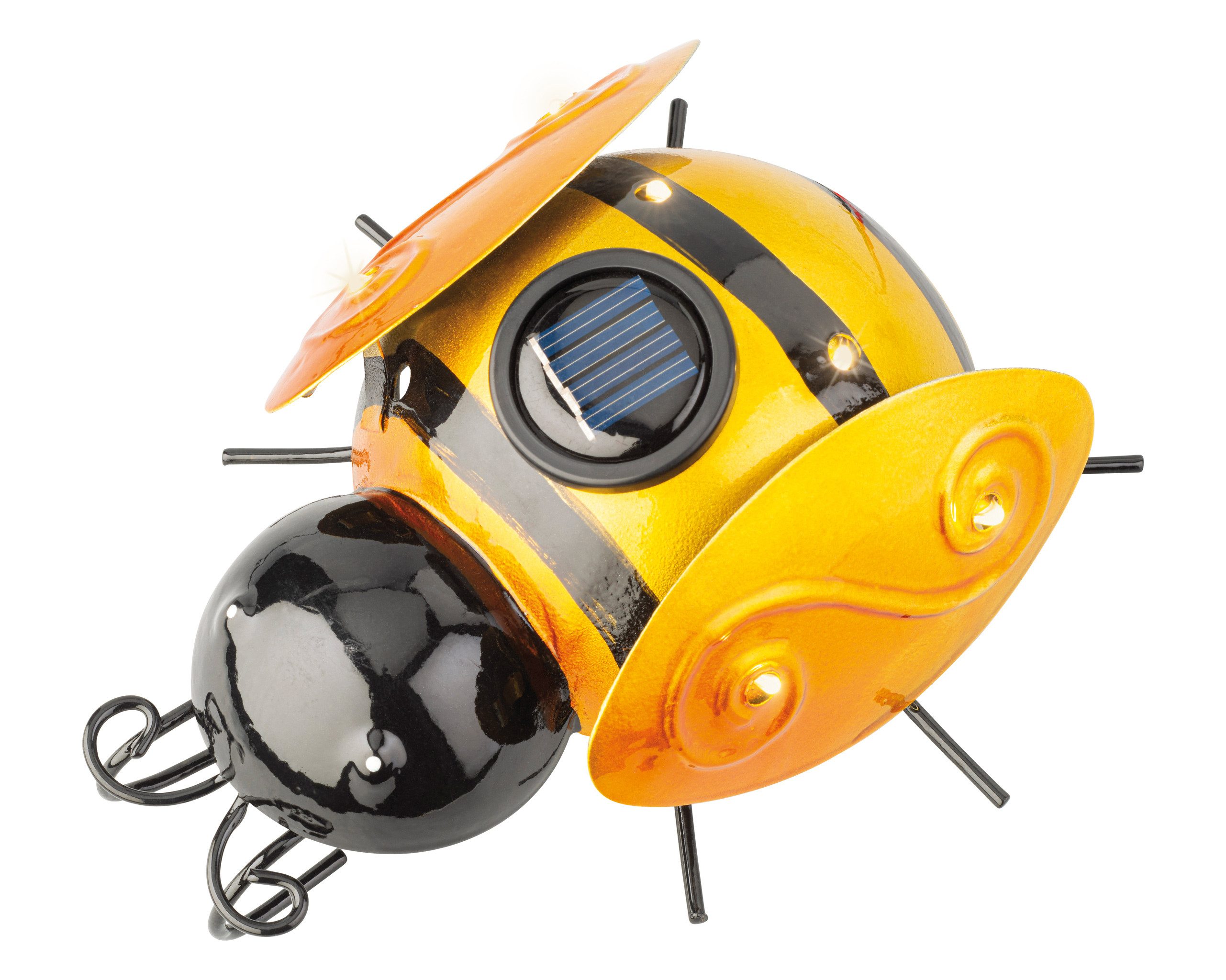 Lumineo LED Solarleuchte, Dauerlicht, warmweiß, Solar LED Biene 13x14,5cm Metall Dekoleuchte Gelb / Warmweiß