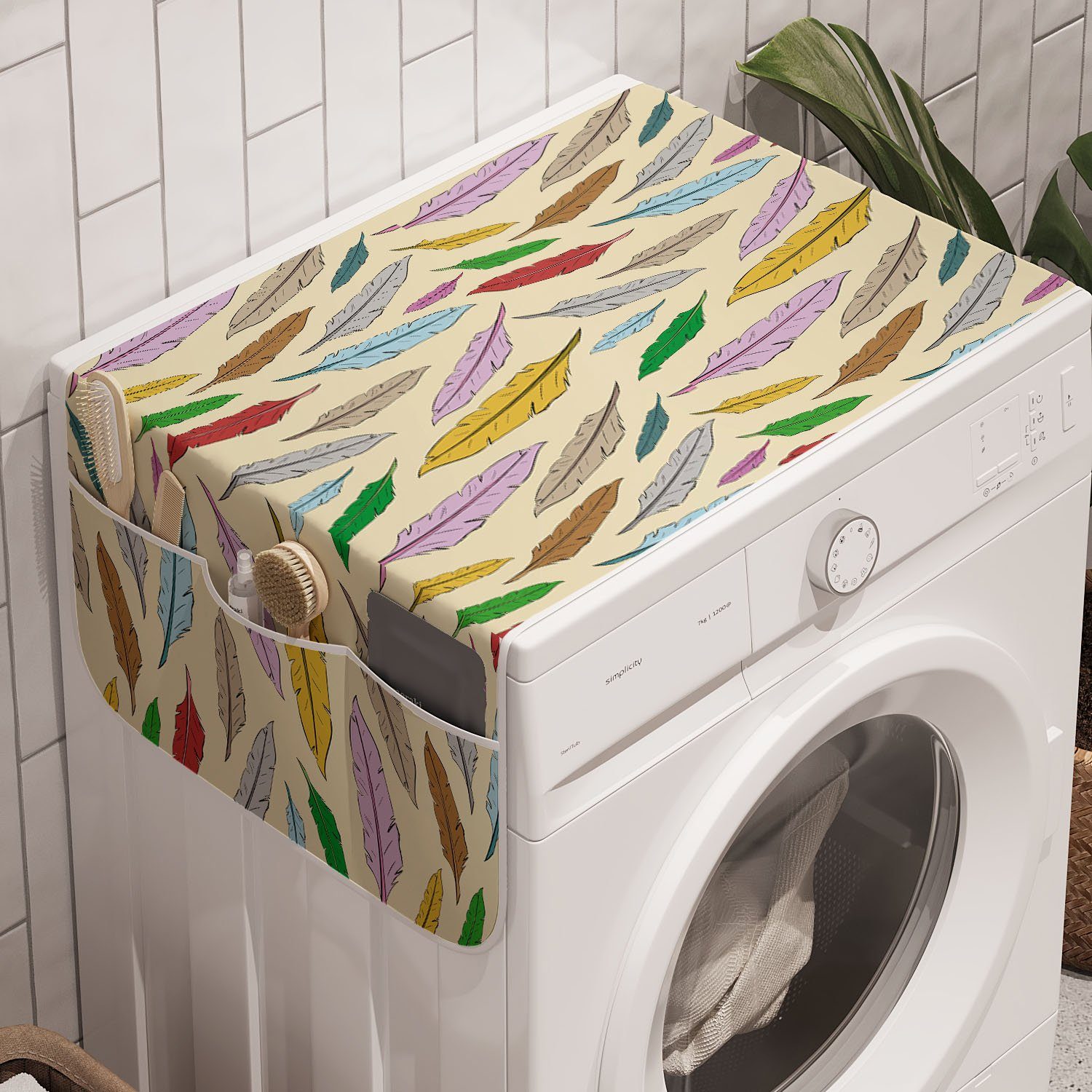 Muster Trockner, für Retro und Anti-Rutsch-Stoffabdeckung Badorganizer Waschmaschine Federn Bohemian Abakuhaus