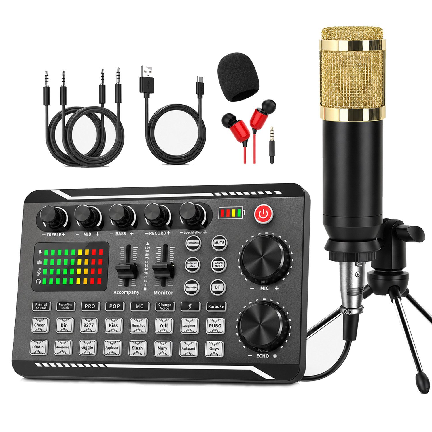 AKKEE Mischpult F988 Soundkarte mit DSP-Rauschunterdrückung und Audiomixer, für Podcast-Live-Streaming-Aufnahmen