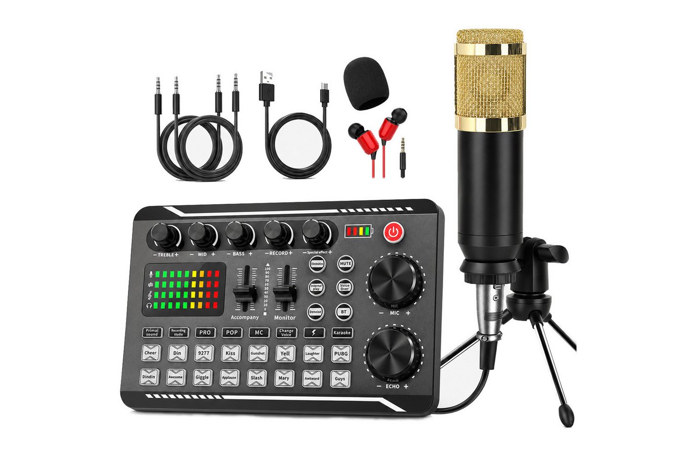 AKKEE Mischpult F988 Soundkarte mit DSP-Rauschunterdrückung und Audiomixer, für Podcast-Live-Streaming-Aufnahmen