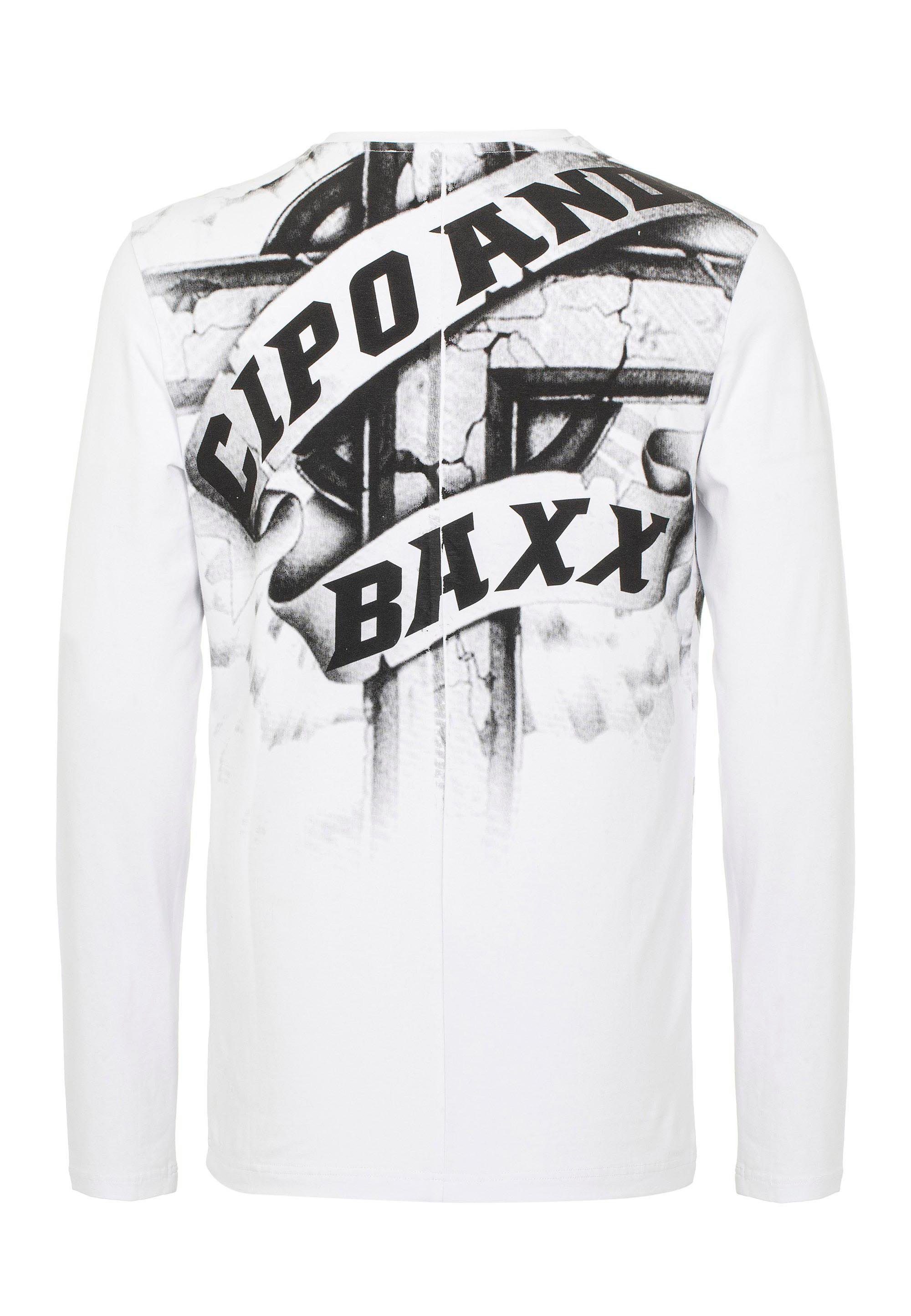 Cipo & Baxx coolem Look in weiß-mehrfarbig Langarmshirt