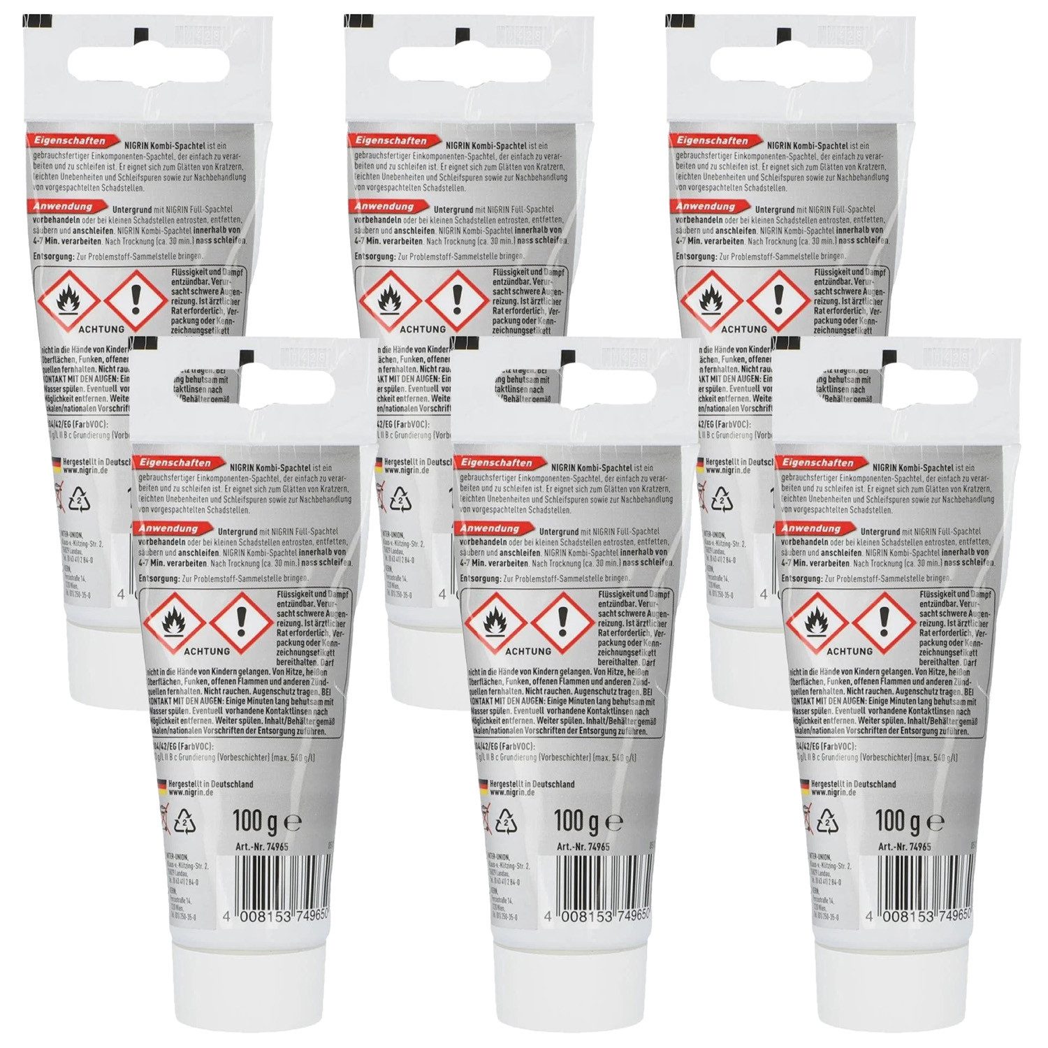 NIGRIN Spachtelmasse Kombi-Spachtel 100g Glättspachtel Reparatur, Spachtel Spachtelmasse Auto Schleifspuren Füll-Spachtel Einkomponenten