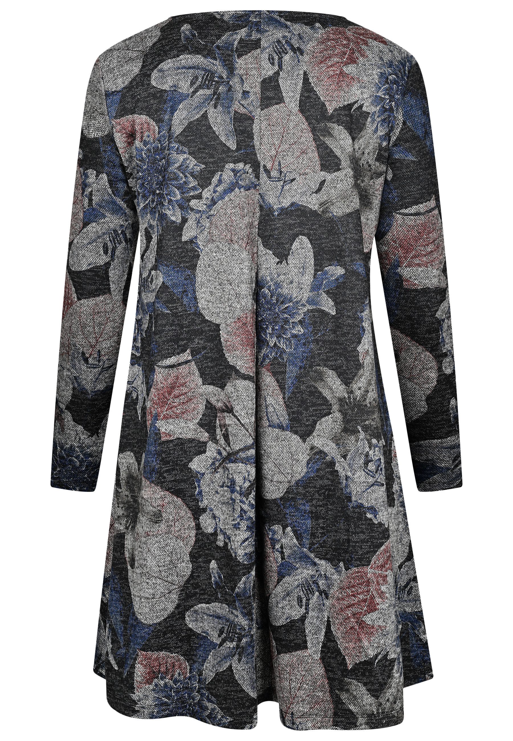 elanza Midikleid Kleid mit floralem Print in Grau/Blau (1-tlg) günstig online kaufen