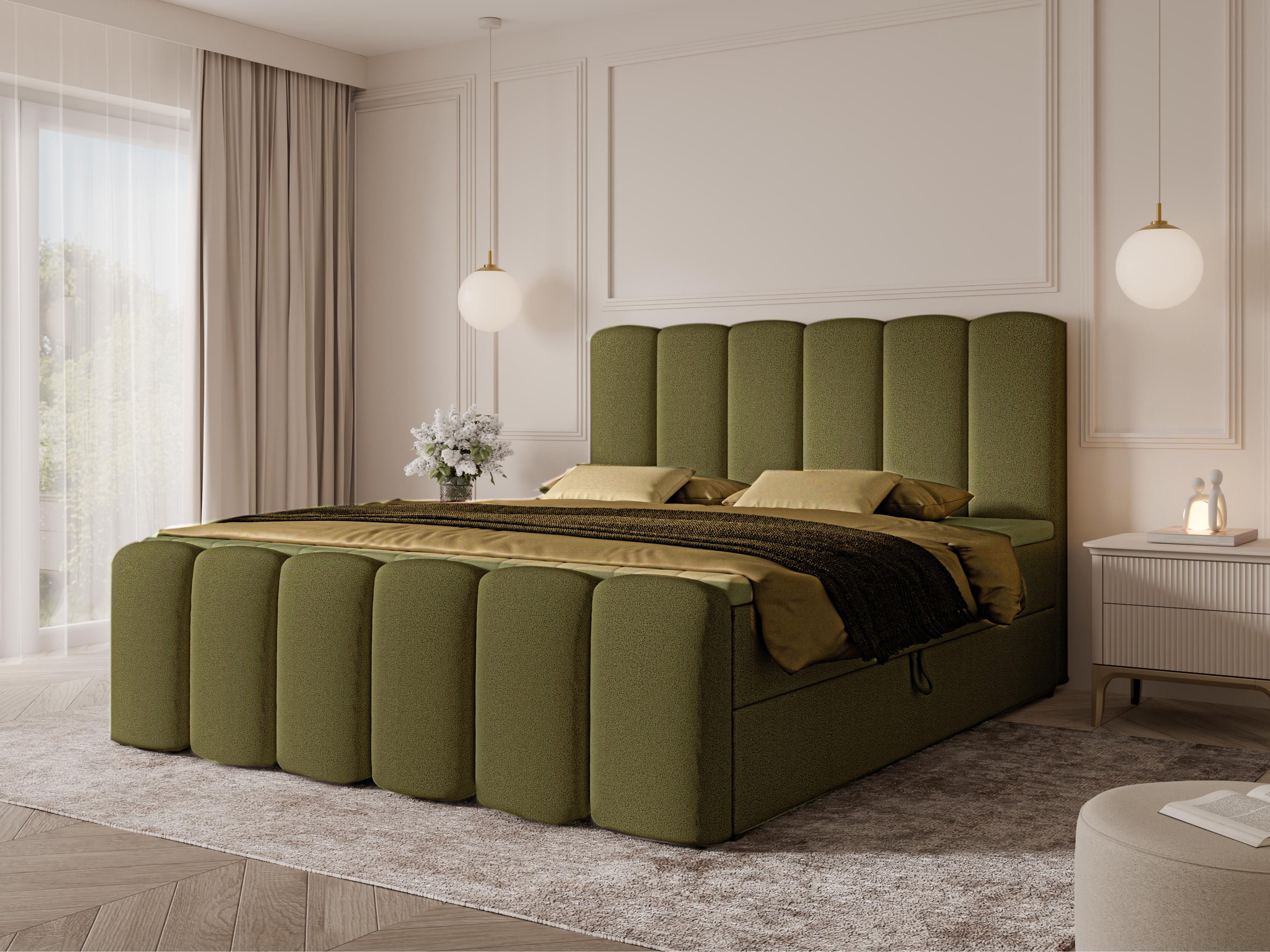Compleo Boxbett Wolkenbett, Bequem H3 CAOBA, Doppelbett gepolstertes Kopfteil mit Bettkasten