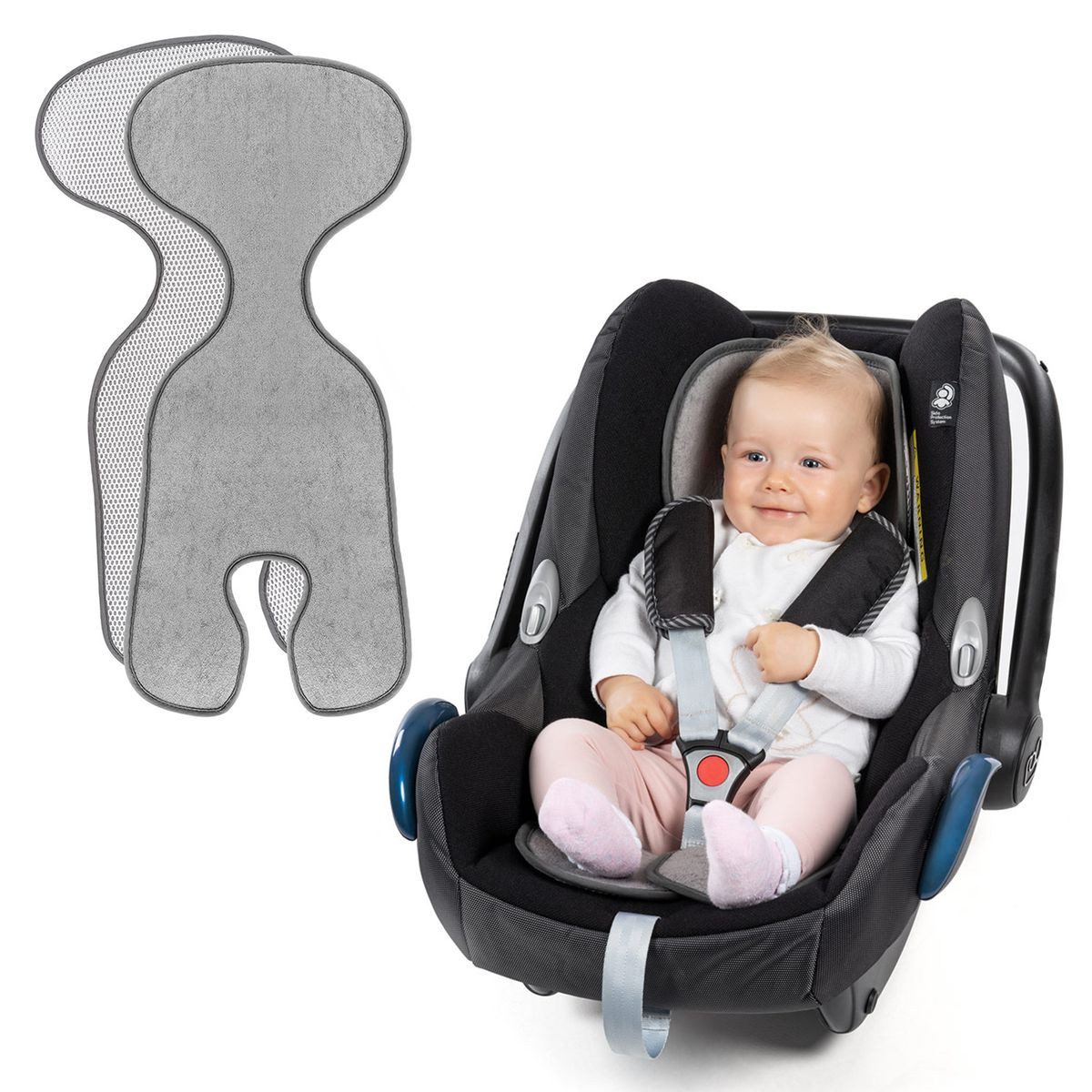 Zamboo Autokindersitz Cool & Dry - Grau, Sitzauflage für Babyschale Maxi Cosi & ReboarderSommer Sitzeinlage
