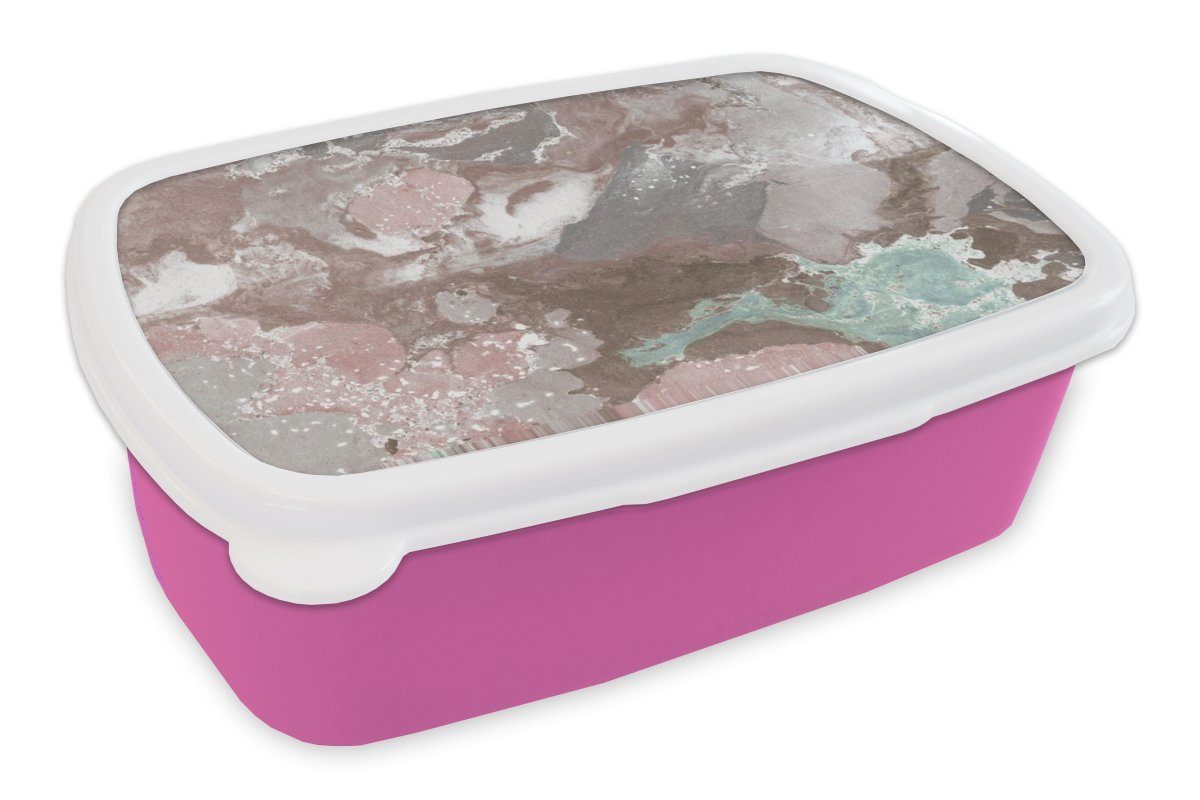 MuchoWow Lunchbox Rot - Granit - Kieselsteine, Kunststoff, (2-tlg), Brotbox für Erwachsene, Brotdose Kinder, Snackbox, Mädchen, Kunststoff rosa