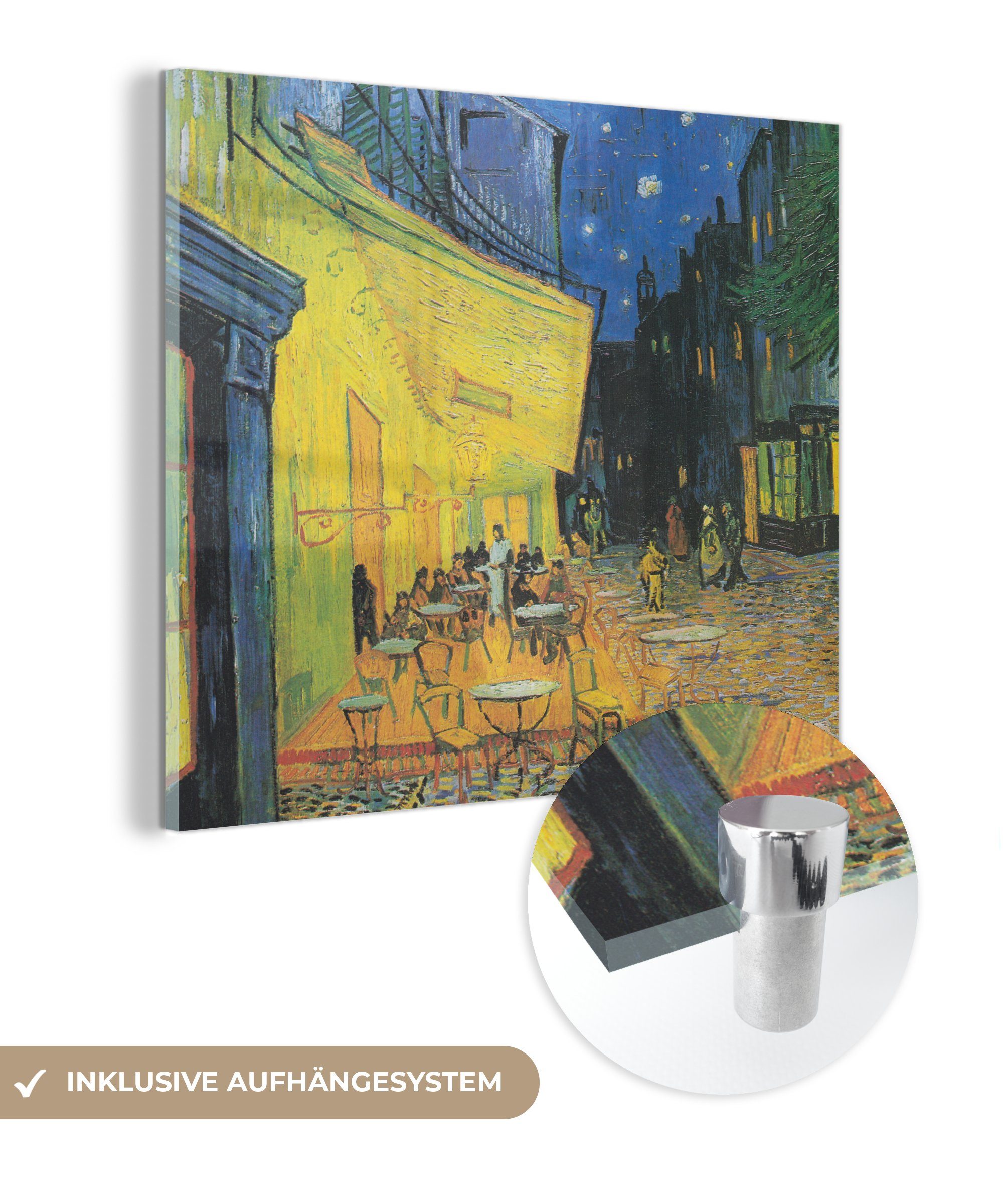 MuchoWow Acrylglasbild Caféterrasse bei Nacht - Gemälde von Vincent van Gogh, (1 St), Glasbilder - Bilder auf Glas Wandbild - Foto auf Glas - Wanddekoration