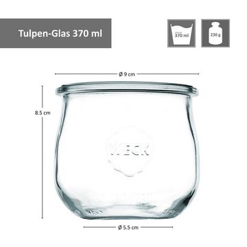 MamboCat Einmachglas 18er Set Weck Gläser 370ml Tulpenglas Glasdeckel Einkochringe Klammer, Glas