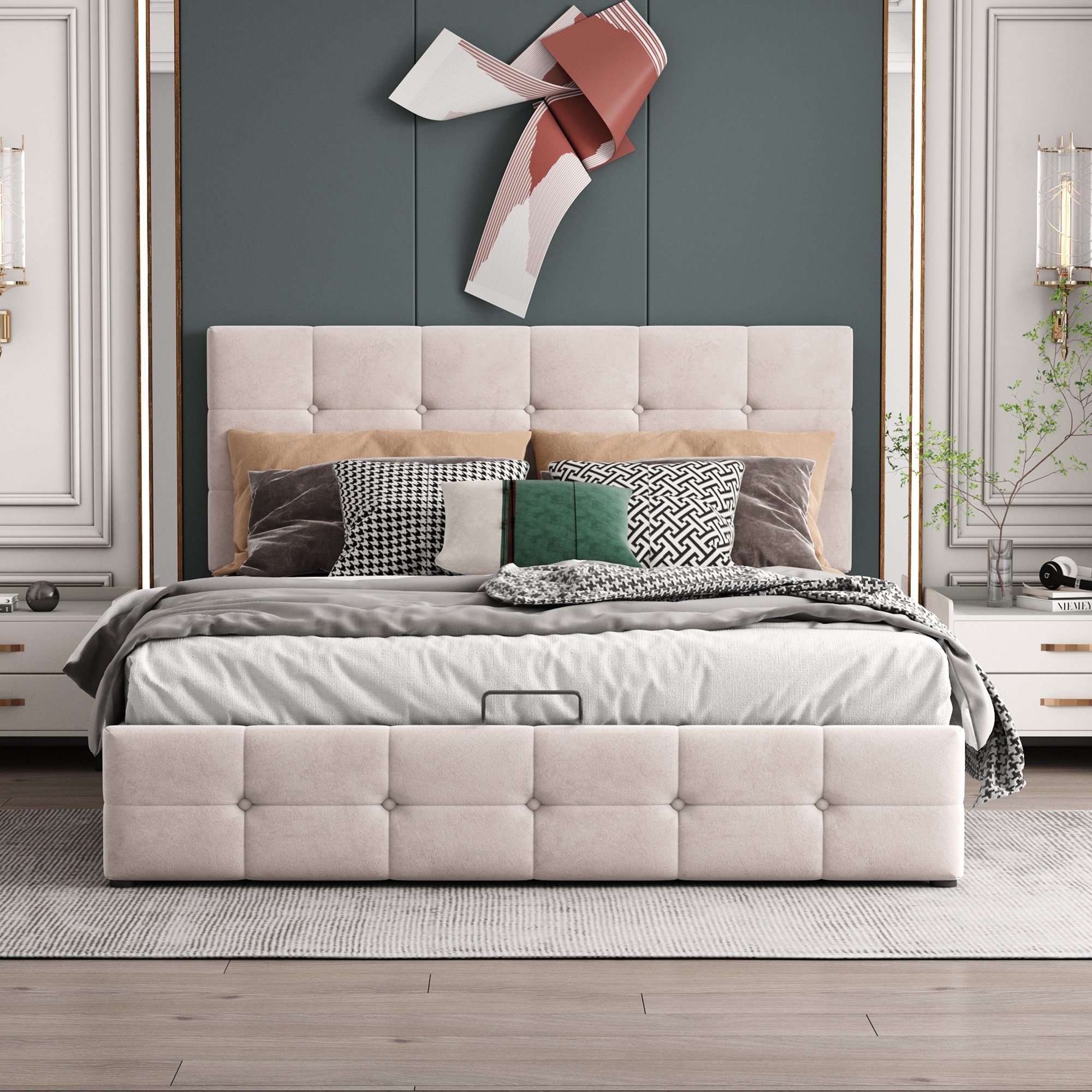 Flieks Polsterbett, Hydraulisches Stauraumbett Doppelbett Samtbezug 140x200 günstig online kaufen