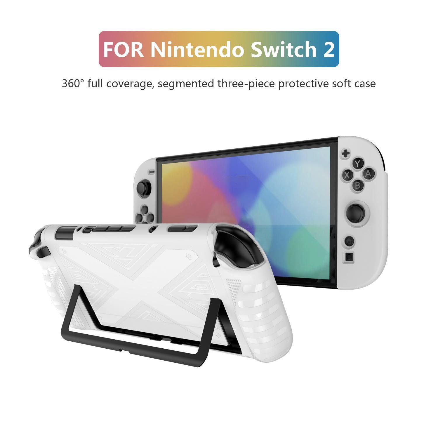 Wigento Handyhülle Für Nintendo Switch 2 Abnehmbare X-Design Hülle mit Halterung Weiß, Abnehmbare X-Design Hülle mit Halterung und Griffzone