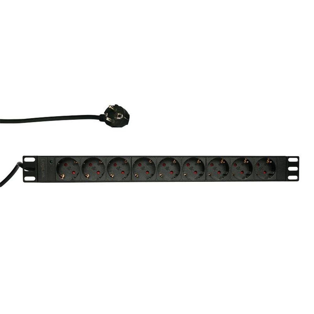 LogiLink 19" Steckdosenleiste 9fach CEE7/3 oh. Schalter Steckdosenleiste (Kabellänge 2 m), Schwarz