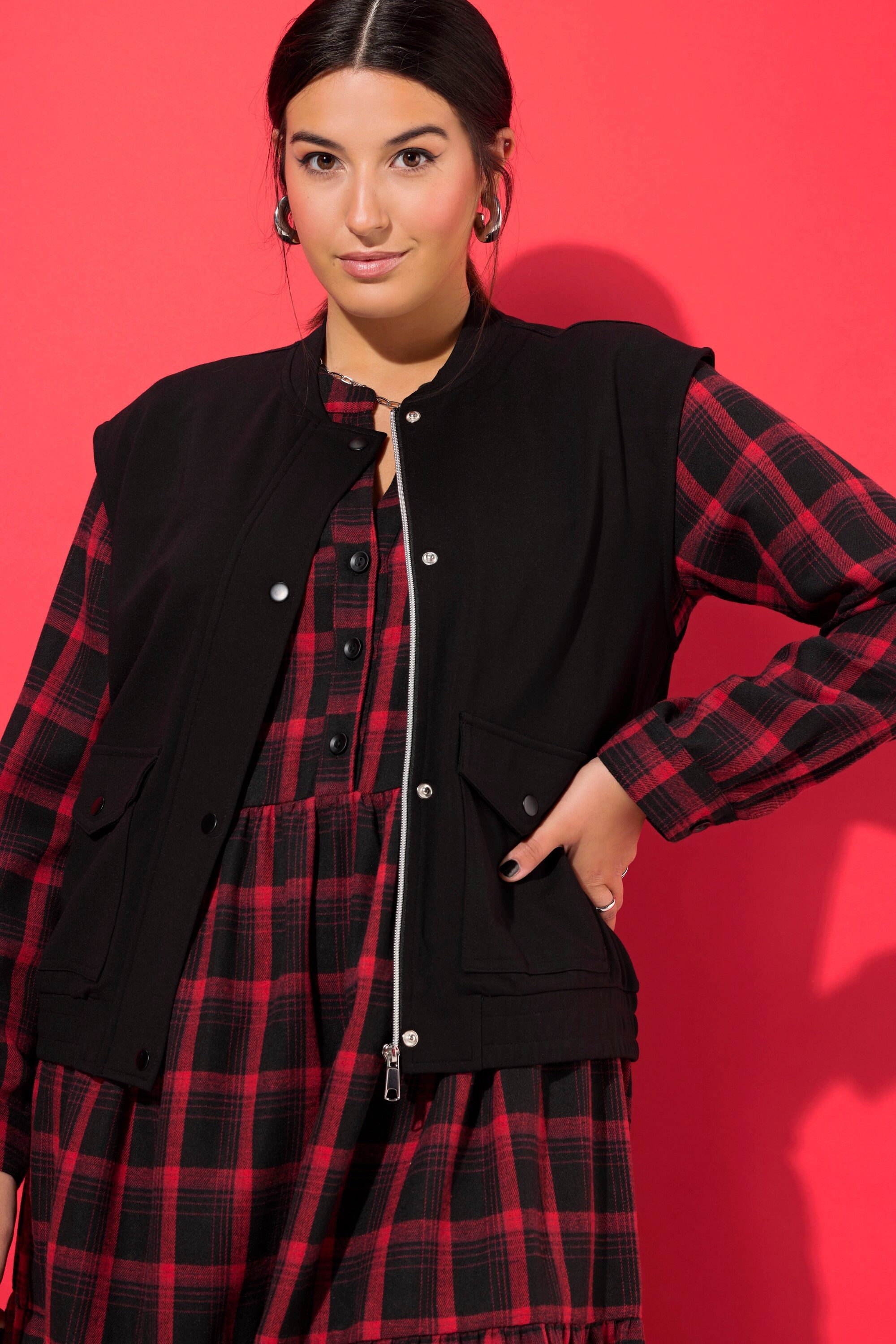 Studio Untold Steppweste Jersey-Weste kurzer Boxy Shape verdeckter Zipper