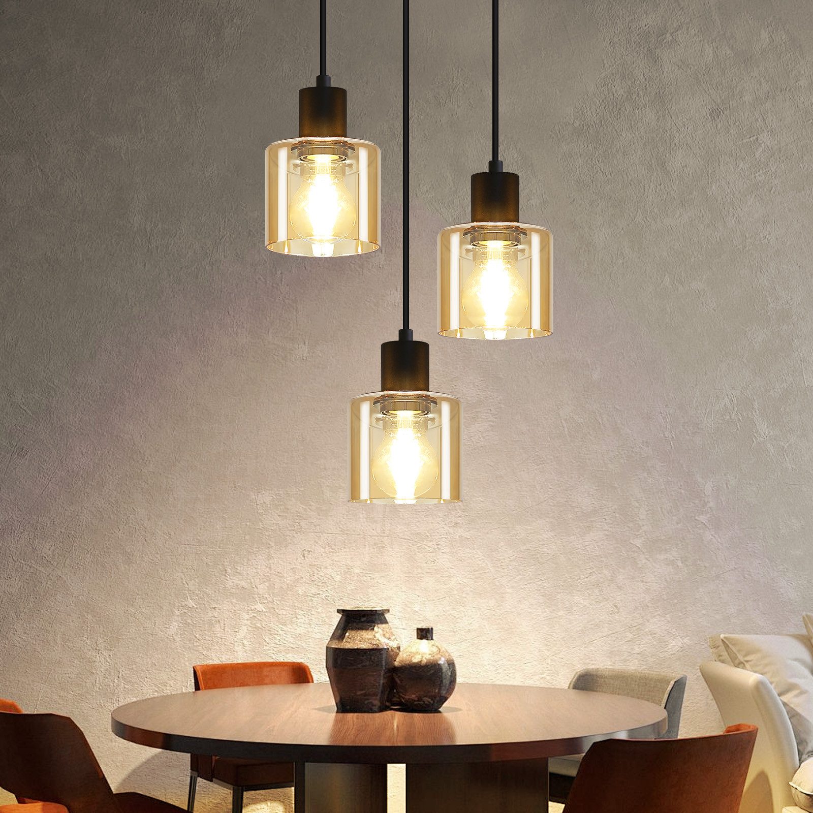 ZMH Pendelleuchte Esstischlampe Hängend Hängeleuchte Schwarz/Berstein günstig online kaufen