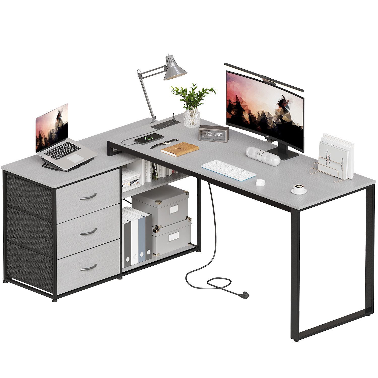 HOMALL Schreibtisch L-förmiger Computertisch mit 3 günstig online kaufen