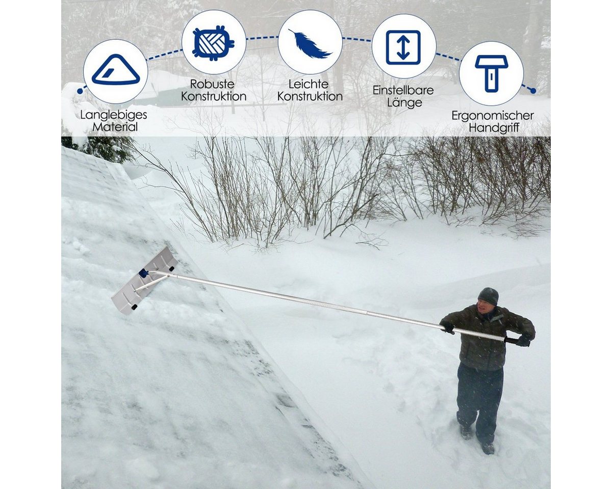Thumbnail - COSTWAY Schneeschieber, 66,00 cm Arbeitsbreite, mit Rollen, Teleskopgriff 160-610cm, Alu