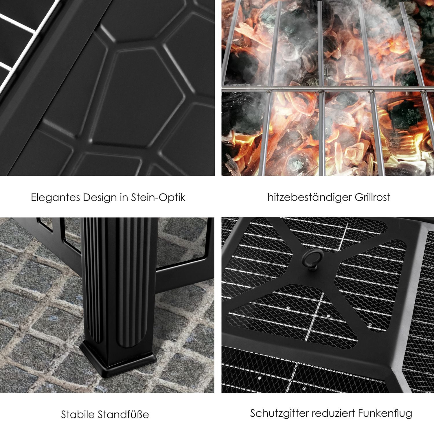 KESSER Feuerschale, Feuerstelle mit Grillrost Grillzange Feuerschale 82x82x50 cm