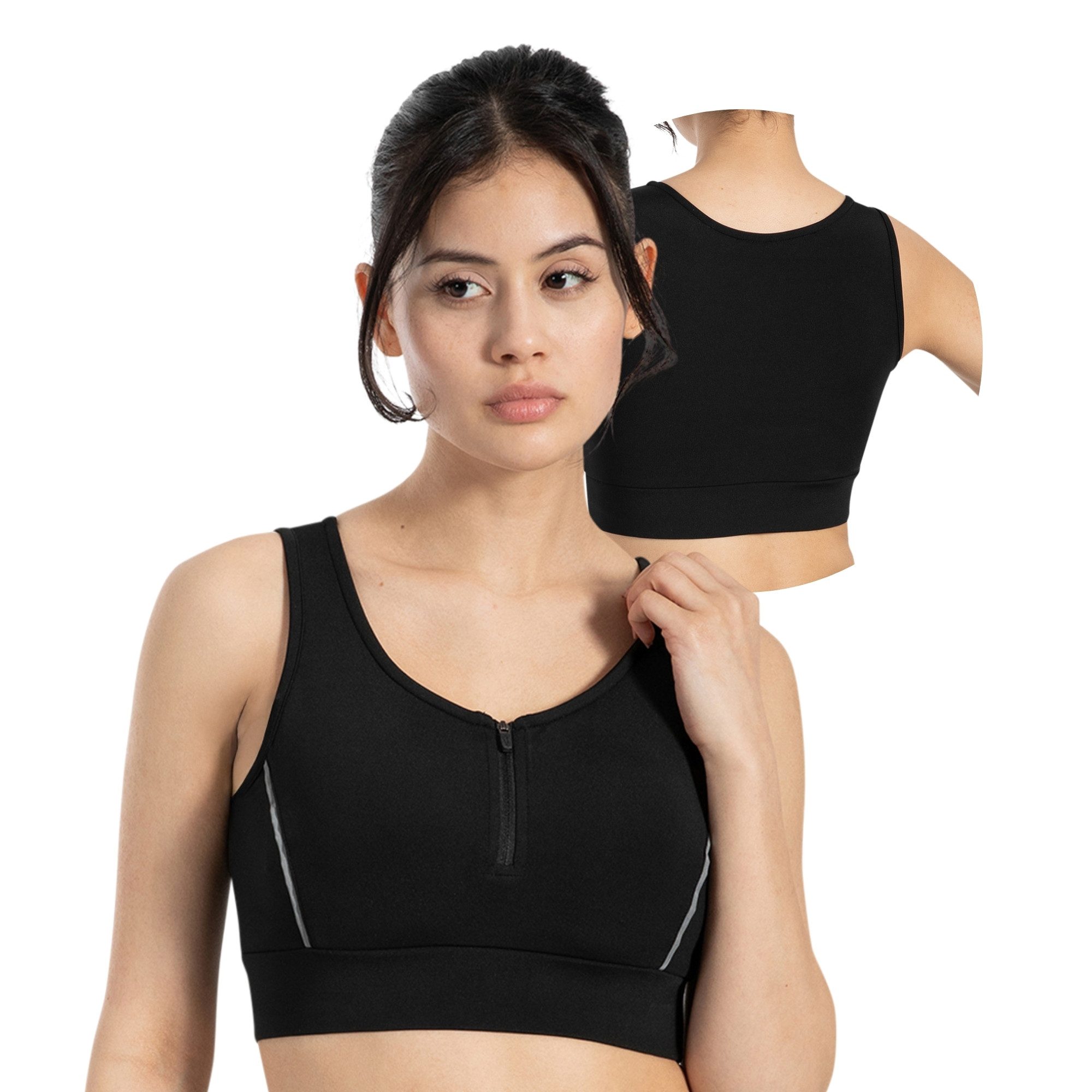 Smilodox Sport-BH Kathi, Bra mit Zip-Front, integriertem Cup & reflektierendem Piping elastisches Material & breiter Unterbrustbund Top, Workout Training