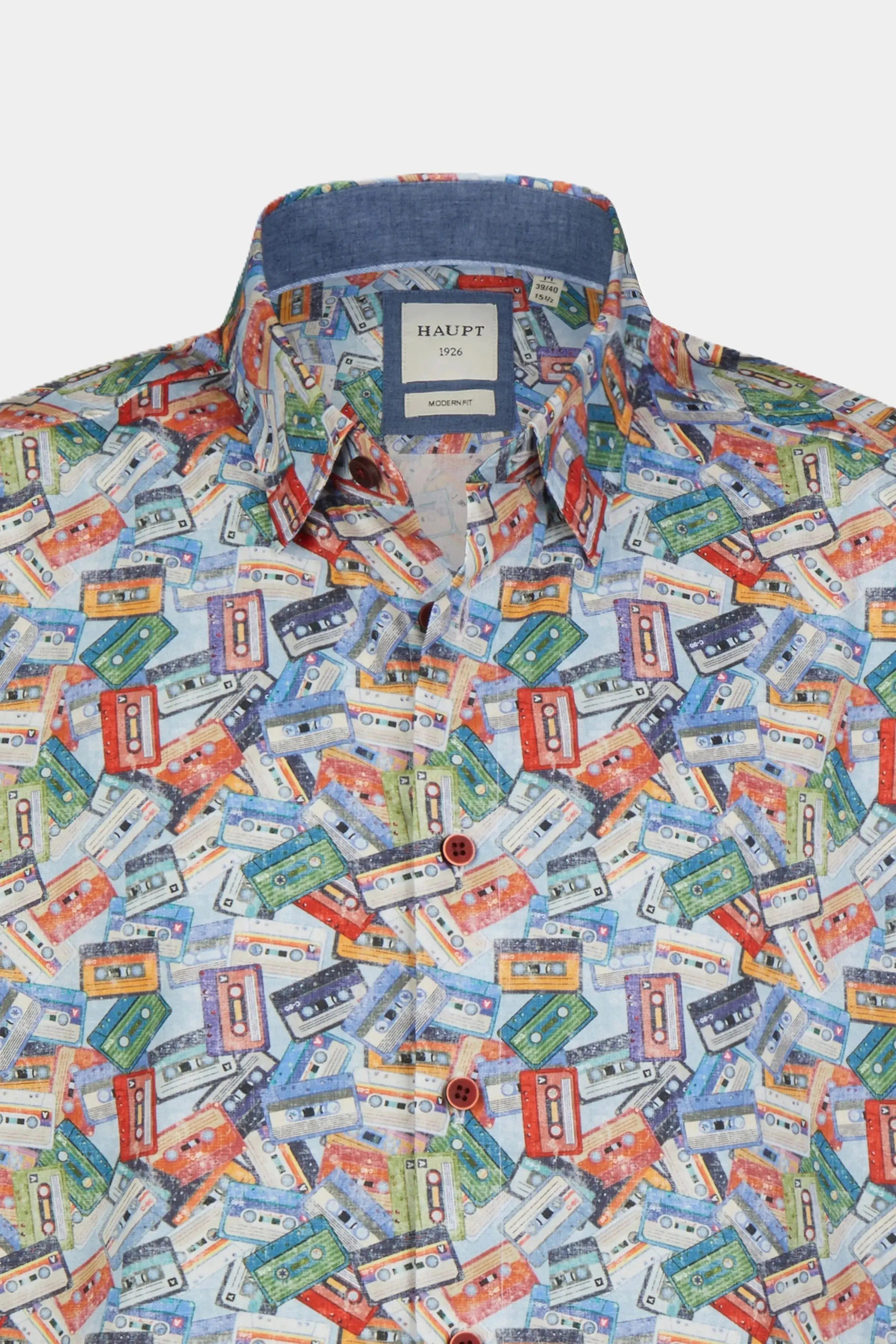 Haupt Kurzarmhemd Haupt Kurzarm Baumwoll-Herrenhemd Kassetten Allover-Muster light blue