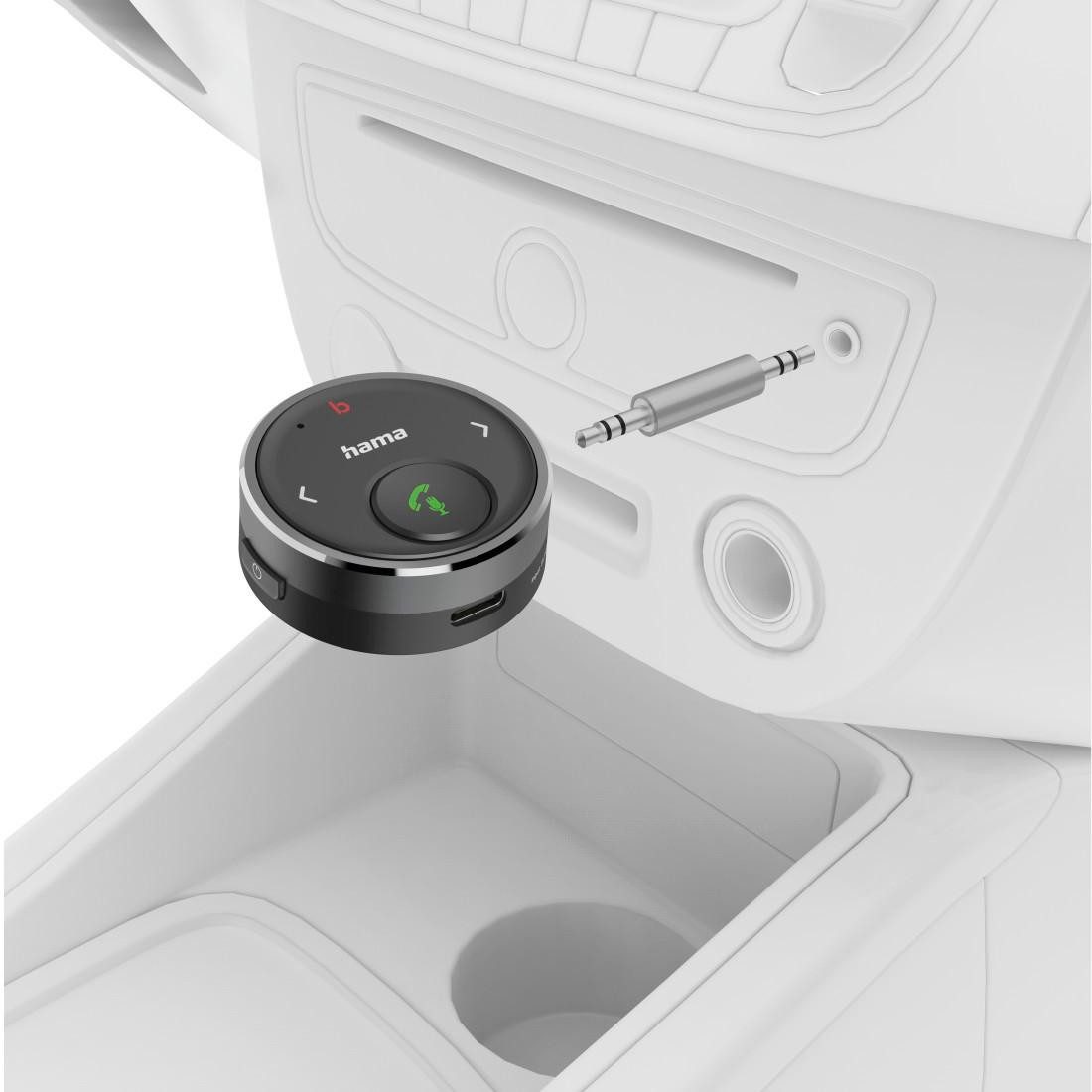 Hama Bluetooth adapter for cars, 3.5 mm plug, music, voice control, car adapter 3.5 mm jack to 3.5 mm jack, bass booster, multifunction button, hands-free function, AUX input