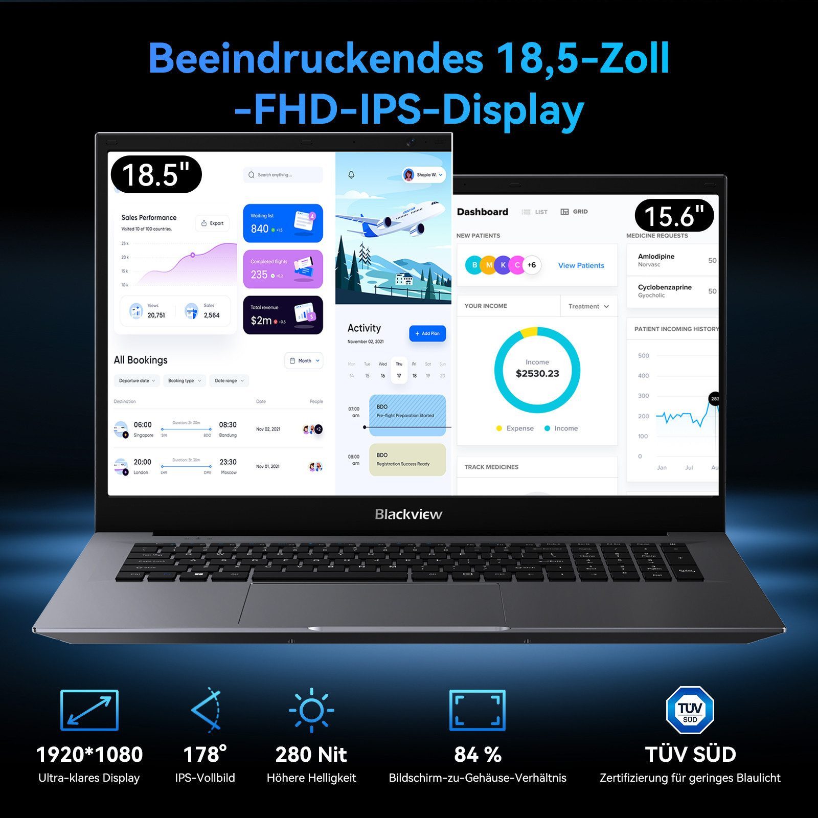 blackview 18.5" FHD IPS Acebook10 Intel 16GB+512GB Windows 11 Pro Notebook (Intel N6000 Intel Core N6000, 16 GB, 512 GB SSD, Windows 11 Pro, FHD+ IPS, Silikon-T – Bild 3 von 5