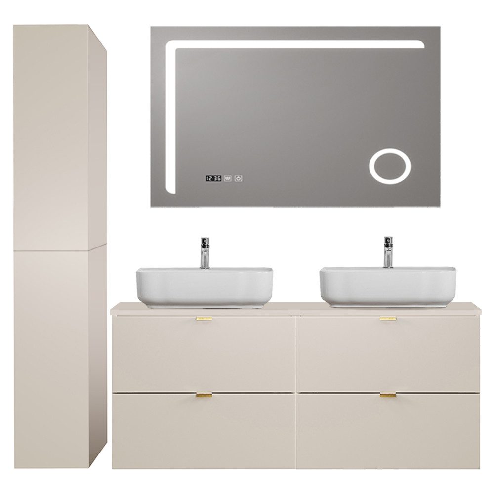 Lomadox Badmöbel-Set DURANGO-56, (Spar-Set, 3-St., LED-Spiegel Doppelwascht günstig online kaufen