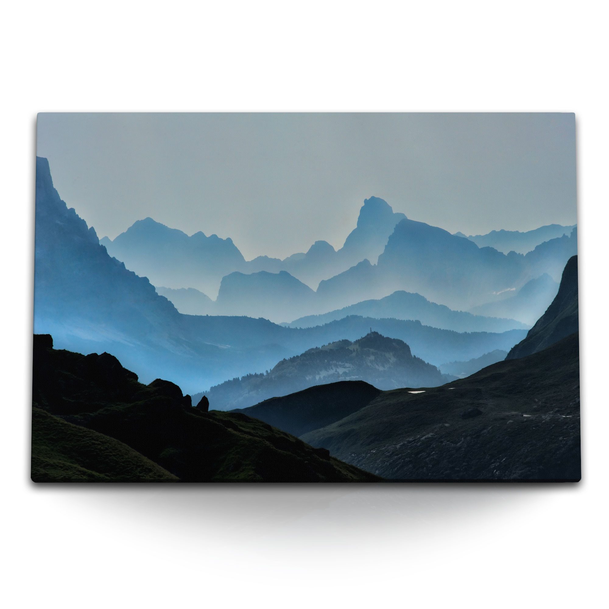 Leinwandbild 120x80cm Wandbild auf Leinwand Berge Bergkette Blau Natur Gebirge