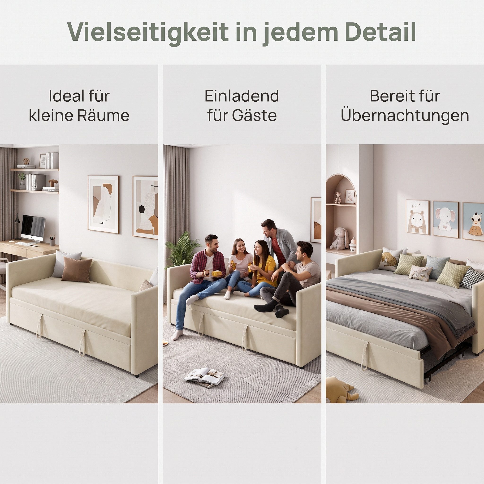 Furnishings Home Polsterbett Daybett Tagesbett Ausziehbett (1 tlg), Schlafsofa, Mit Unterbett, 90x200 cm/180x200 cm, Lattenrost, Samt