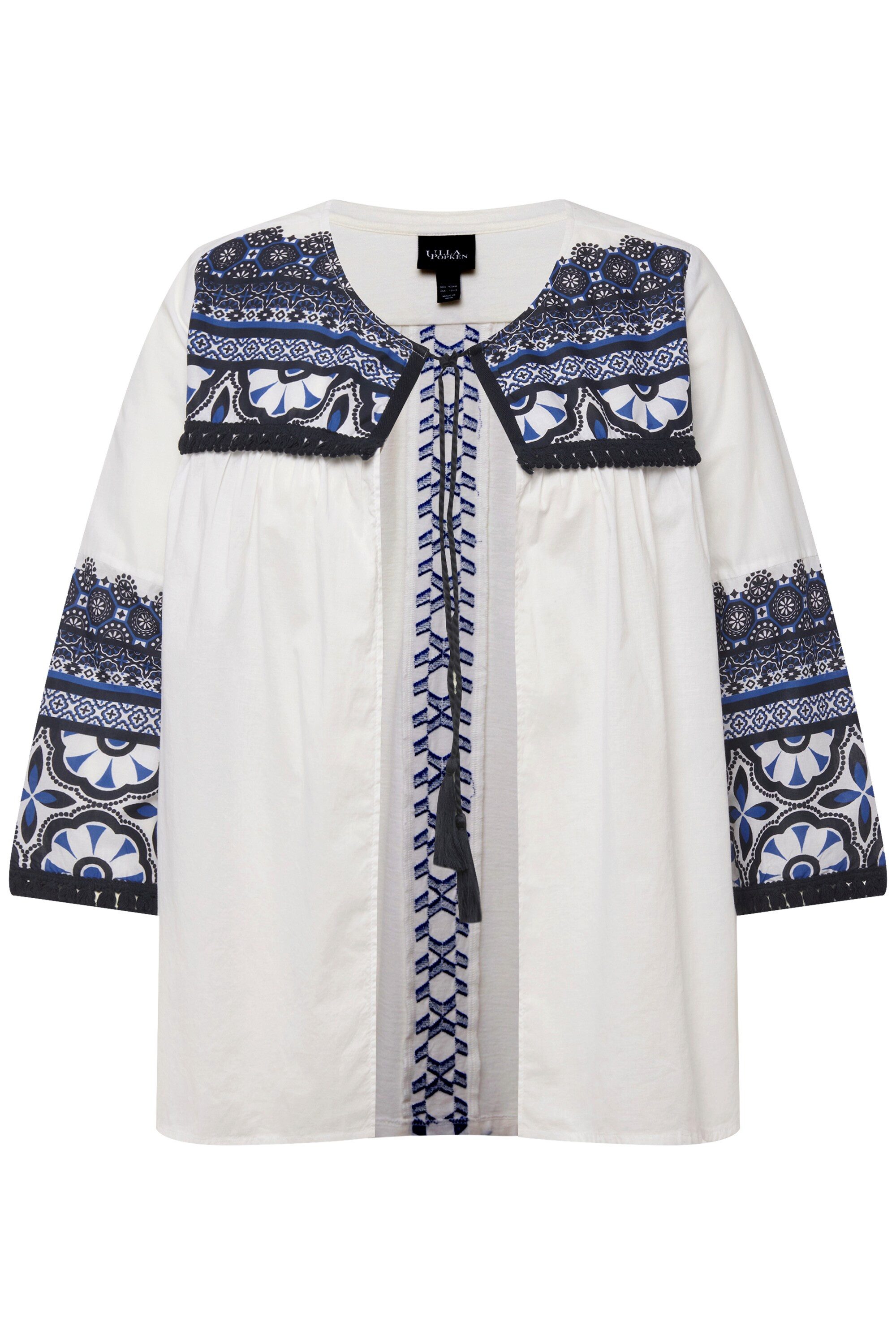 Ulla Popken Tunika Blusenjacke Fransen A-Linie Rundhals 3/4-Arm günstig online kaufen