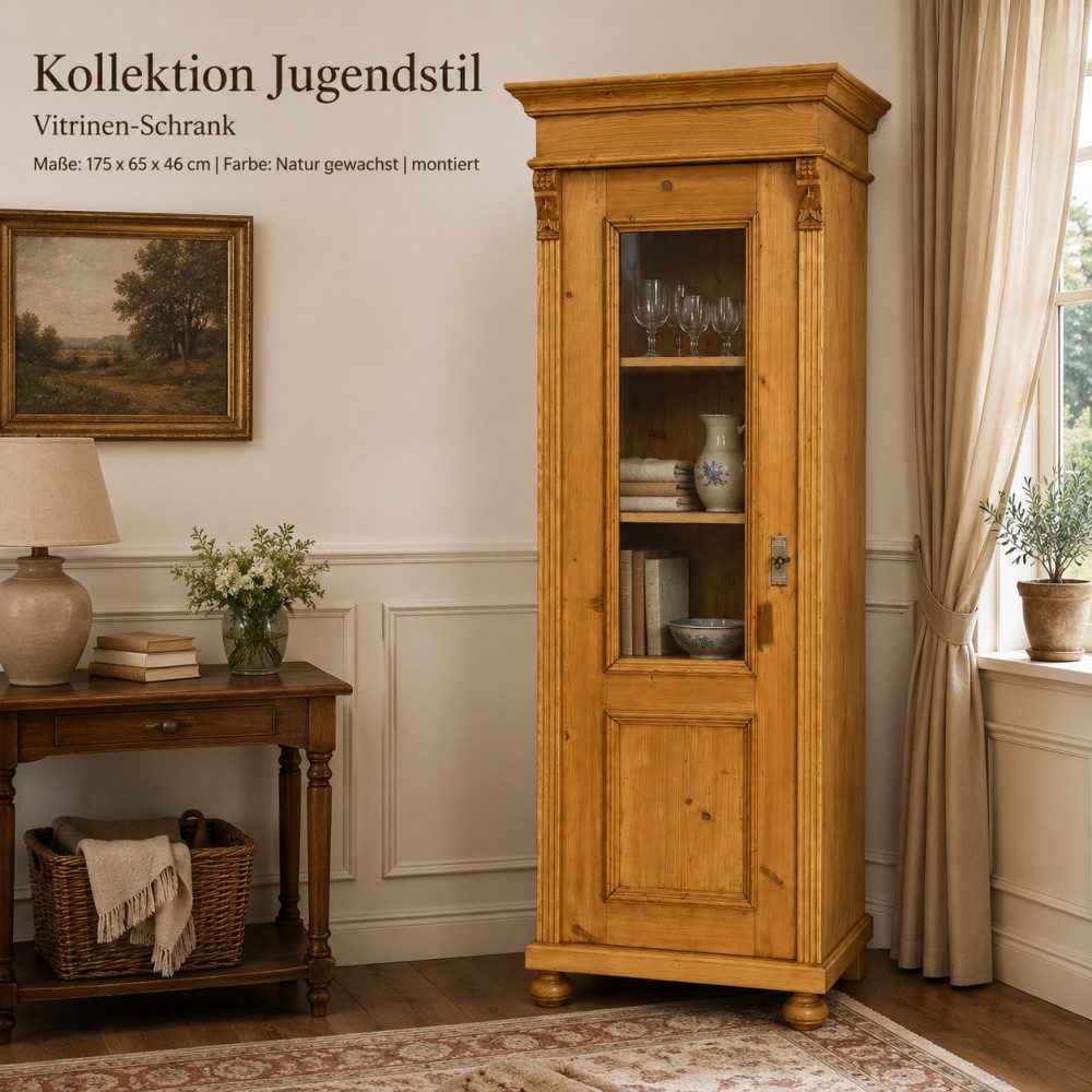 Wohnpalast Vitrine Jugendstil Vitrinen Schrank mit Glas aus Weichholz - Dielenschrank