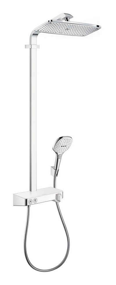 hansgrohe Duschsystem Raindance E Showerpipe, Höhe 110 cm, 1 Strahlart(en), 360 1jet EcoSmart 9 l/min mit ShowerTabelt Select 300 Weiß / Chrom