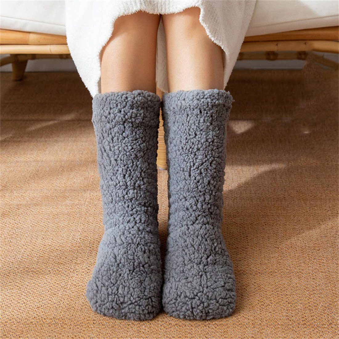 Schlafsocken, Winter warme Socken Grau Thermosocken Schnee Hausboden DÖRÖY Damen Socken