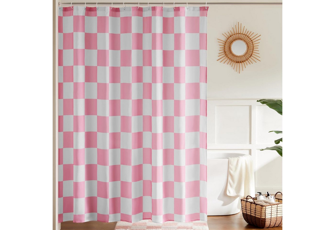 FOUORTUNATE-BEE Duschvorhang Karierter Duschvorhang für Badezimmer Hübsches Retro-Schachbrettmuster Breite 180 cm (Duschgardine in Vintage-Ästhetik, maschinenwaschbar, Stoffduschvorhang)