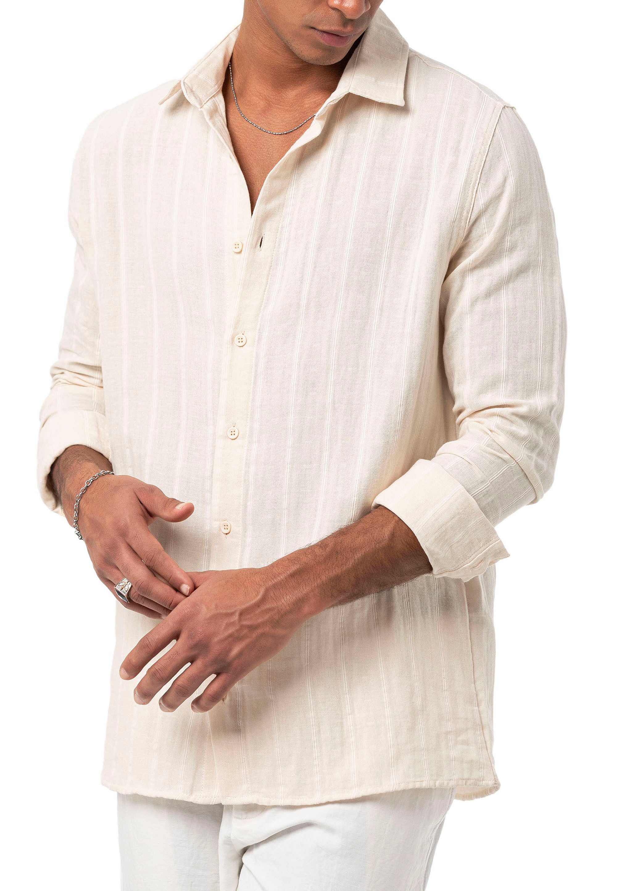 RedBridge Leinenhemd Red Bridge Herren Hemd Langarm Baumwolle günstig online kaufen