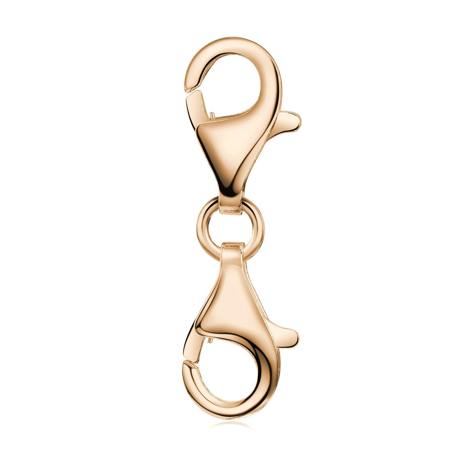 Materia Charm-Einhänger Eleganter Karabiner Doppel Verschluss aus Silber in Roségold vergoldet, 925 Sterling Silber