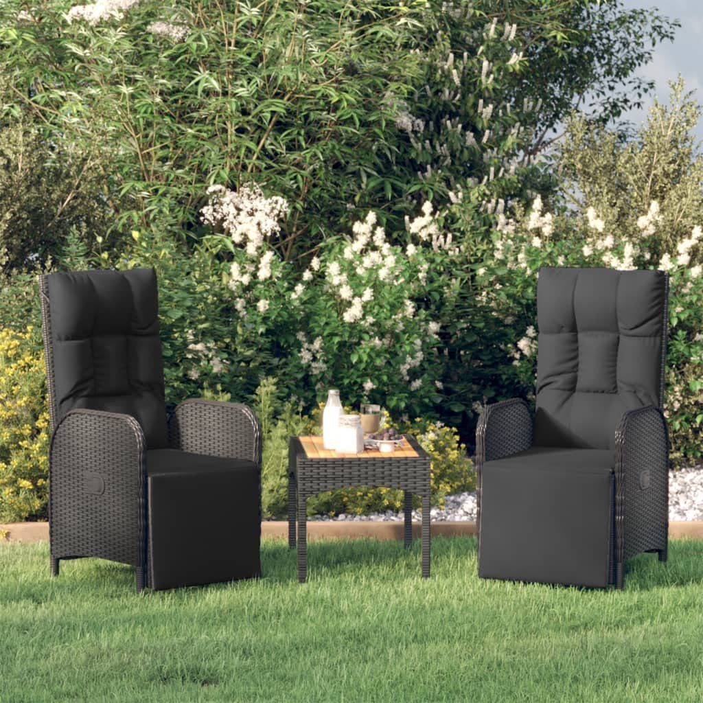 vidaXL Gartenstuhl Garten-Relaxstühle 2 Stk. mit Tisch Schwarz Poly Rattan (3  St)