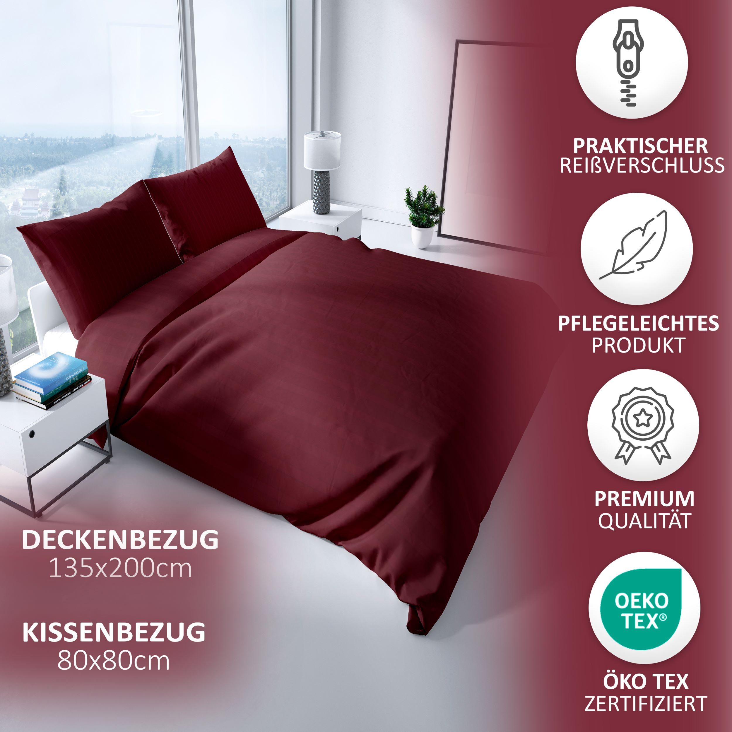 Leonado Vicenti Bettwäsche Luxuriöses Satin Set Damast, Satin, 2 teilig, elegantes Streifen Design, 100% Baumwolle, mit Reißverschluss