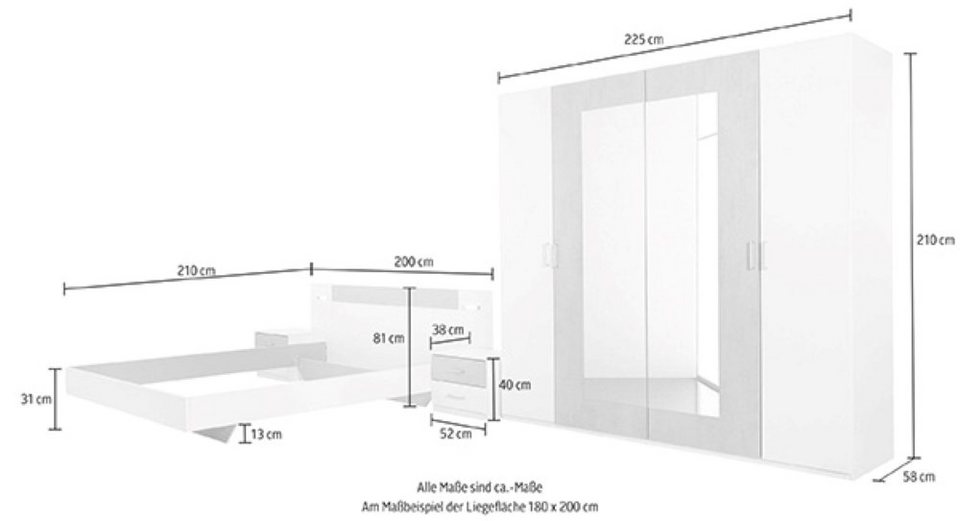 Wimex Schlafzimmer-Set Angie, 4-teilig Angie hickory eiche graphit