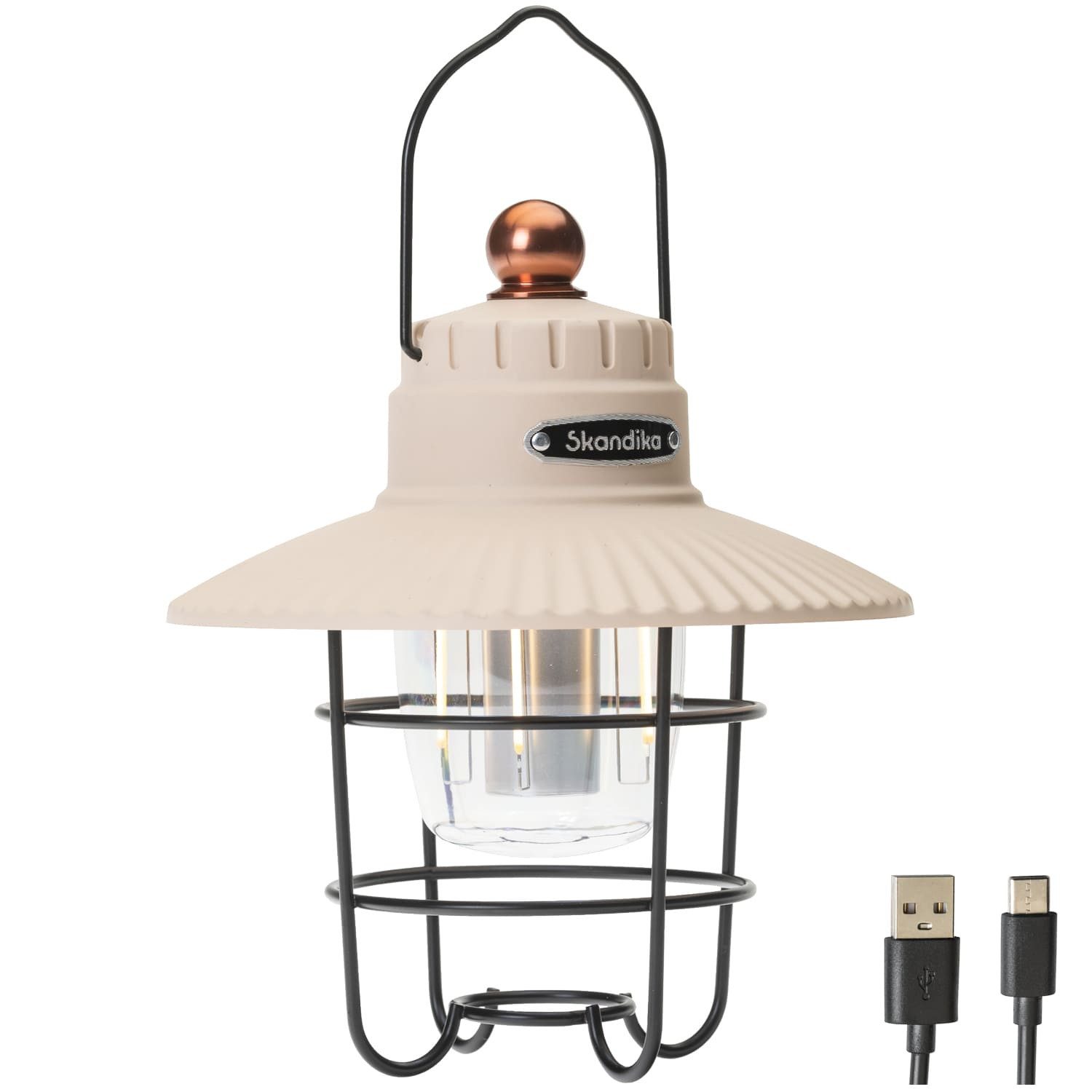 Skandika LED Gartenleuchte Campinglampe Soroya im Retro-Stil mit Powerbankfunktion, 500 Lumen, Verstellbare Lichtfarbe, dimmbar, 2000 mAh Akku, Garage