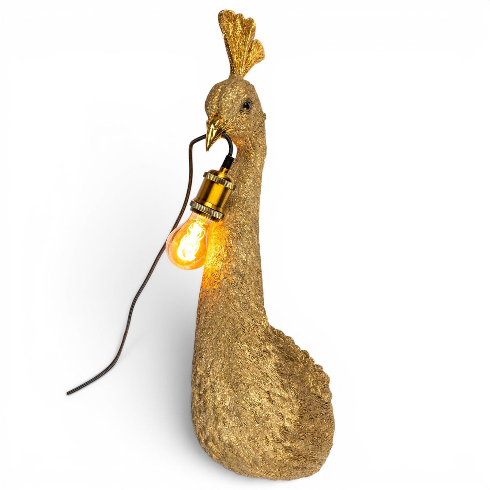 Kremers Schatzkiste Wandleuchte Wandlampe Pfau Antik-Gold aus Kunststein, 68 cm, LED fest integriert