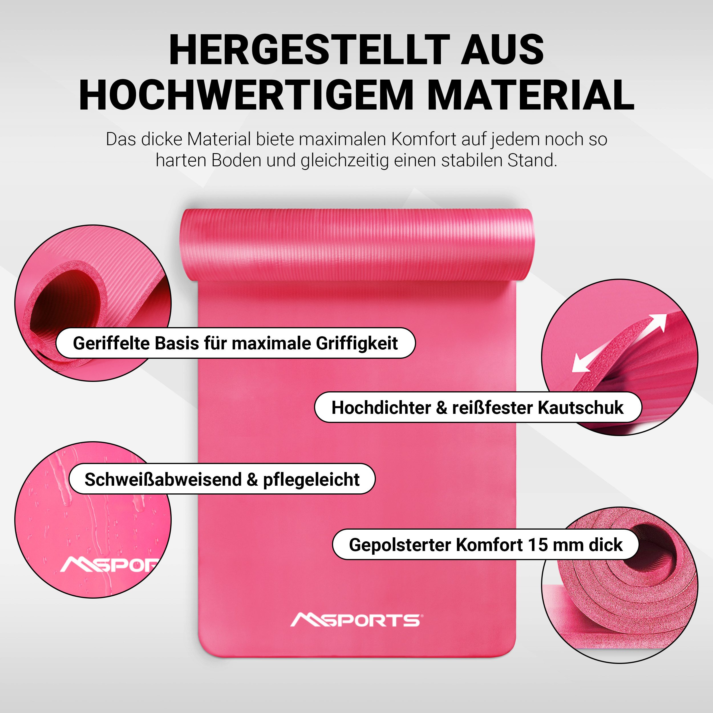 MSports® Gymnastikmatte Yogamatte inkl. Tragegurt + Poster + Workout App